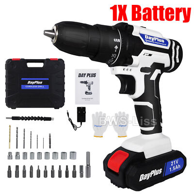 21-Volt Drill 2 Speed Electric Cordless Drill / Driver with Bits Set 0-2 Battery