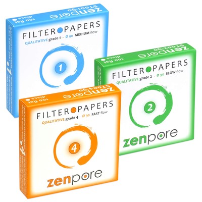 9 cm Lab Filter Paper, Standard Grades 1, 2, 4 - ZENPORE Fast, Medium, Slow F...