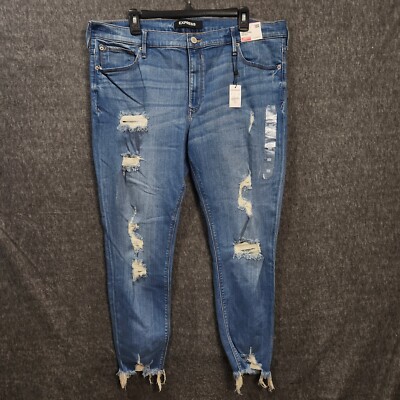 NWT Express Women Ankle Legging Mid Rise Size 18R Stretch Distressed Blue