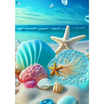 Sandy Beach Diamond Art Painting Kits for Adults, 5D Seashells Diamond Art Ki...