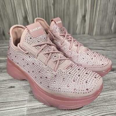 Bebe Leyla Sneakers Dusty Blush  Pink Rhinestone Embellished - Women's Size 10
