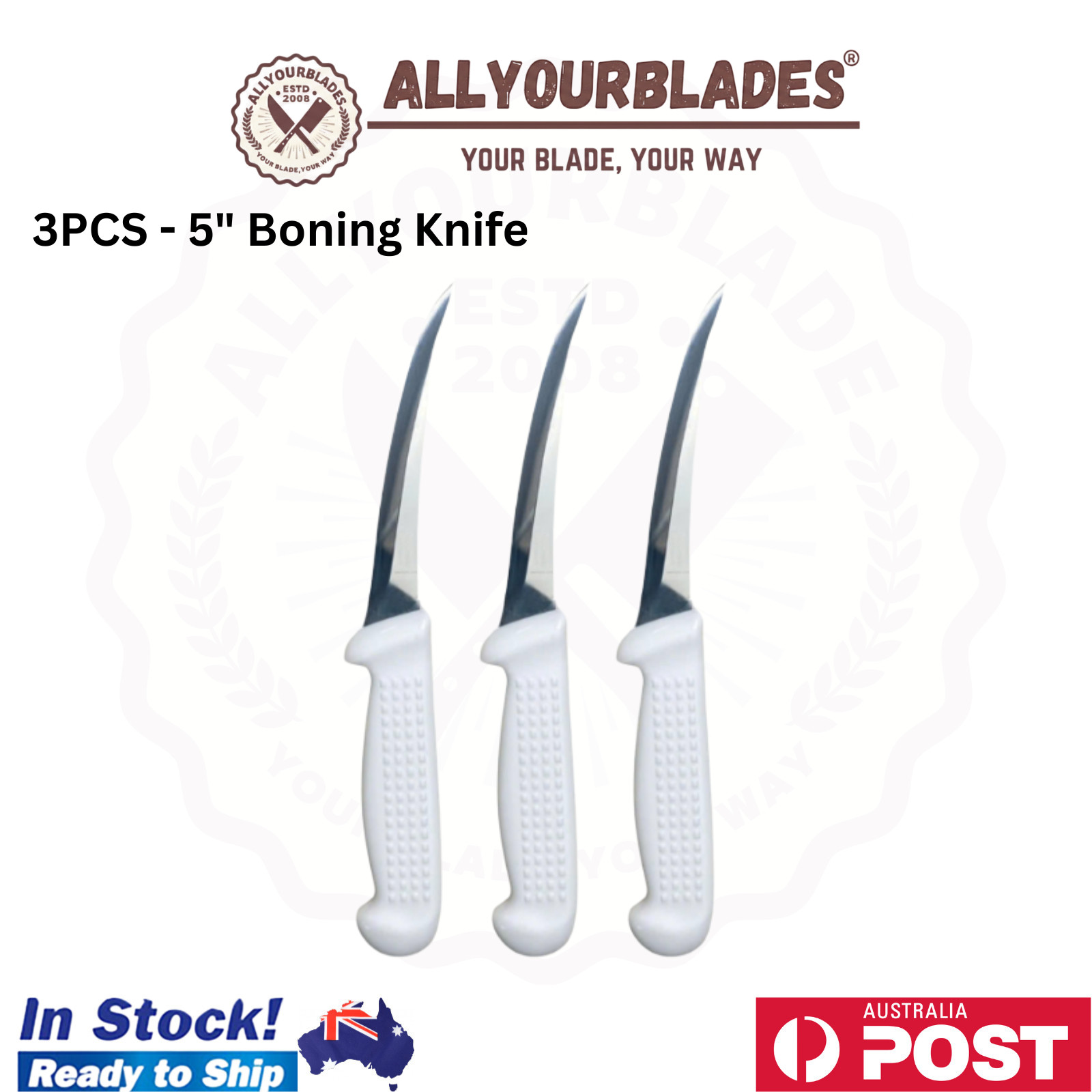 SET OF 3 DIEKENSEN BUTCHERS CURVED BONING KNIFE 5'' NARROW BLADE RIDGED GRIP