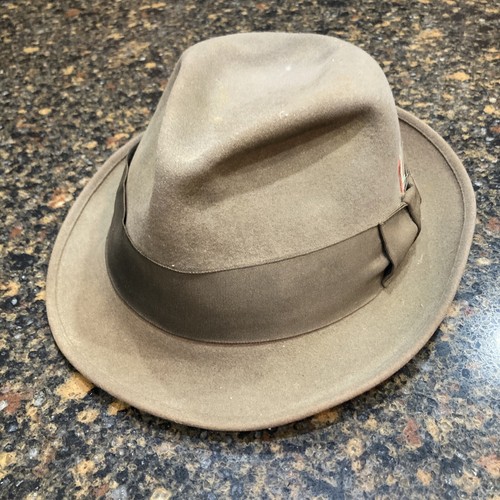 Custom Made Brown Beaver Felt Fedora Distressed Worn Sz 7