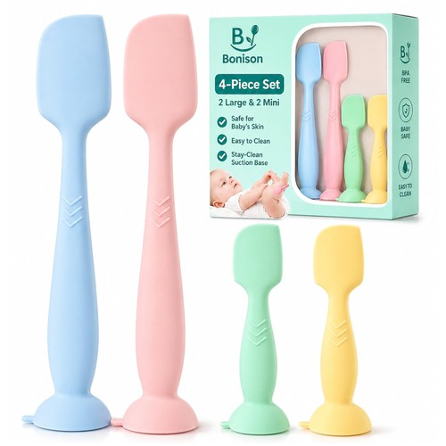 Upgraded 4-Pack Silicone Diaper Cream Spatula 4PC(pink,blue,green,yellow)