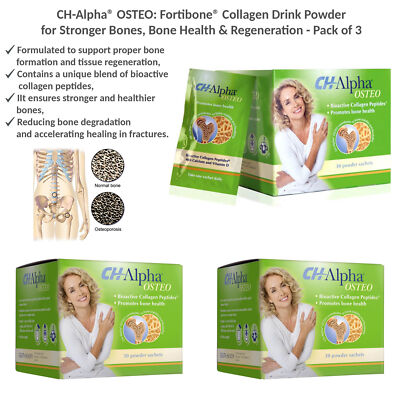 CH-Alpha Osteo Collagen Drink Powder for Stronger Bones & Regeneration Pack of 3
