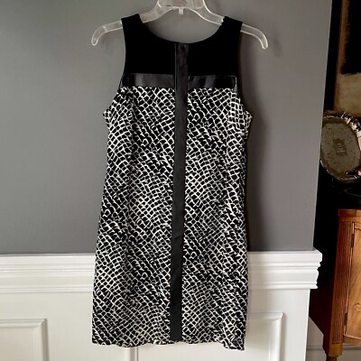 Alice & Trixie Silk Print Sleeveless Shift Mini Dress Leather Trim Size Small