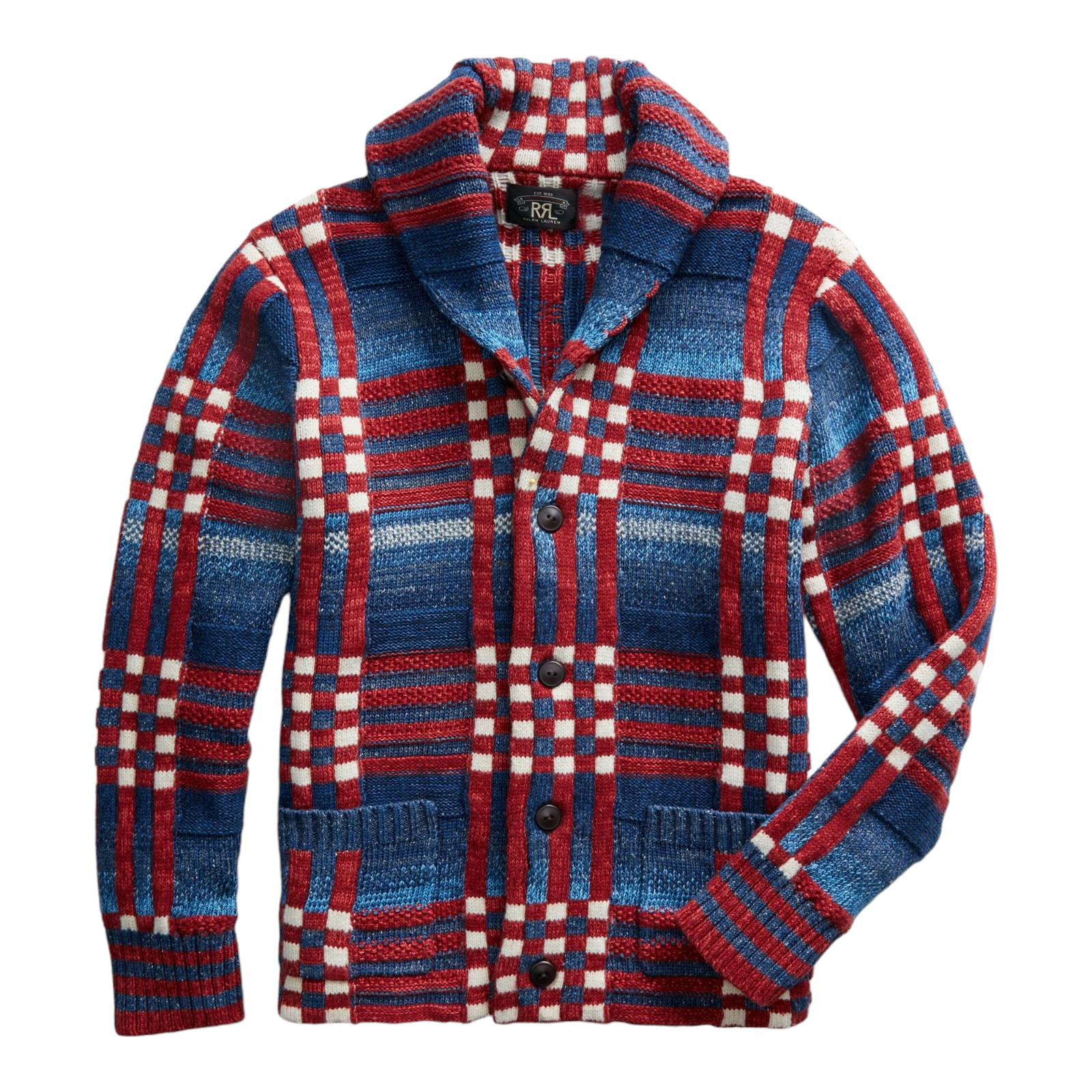 Ralph Lauren RRL Indigo Plaid Wool Linen Shawl Collar