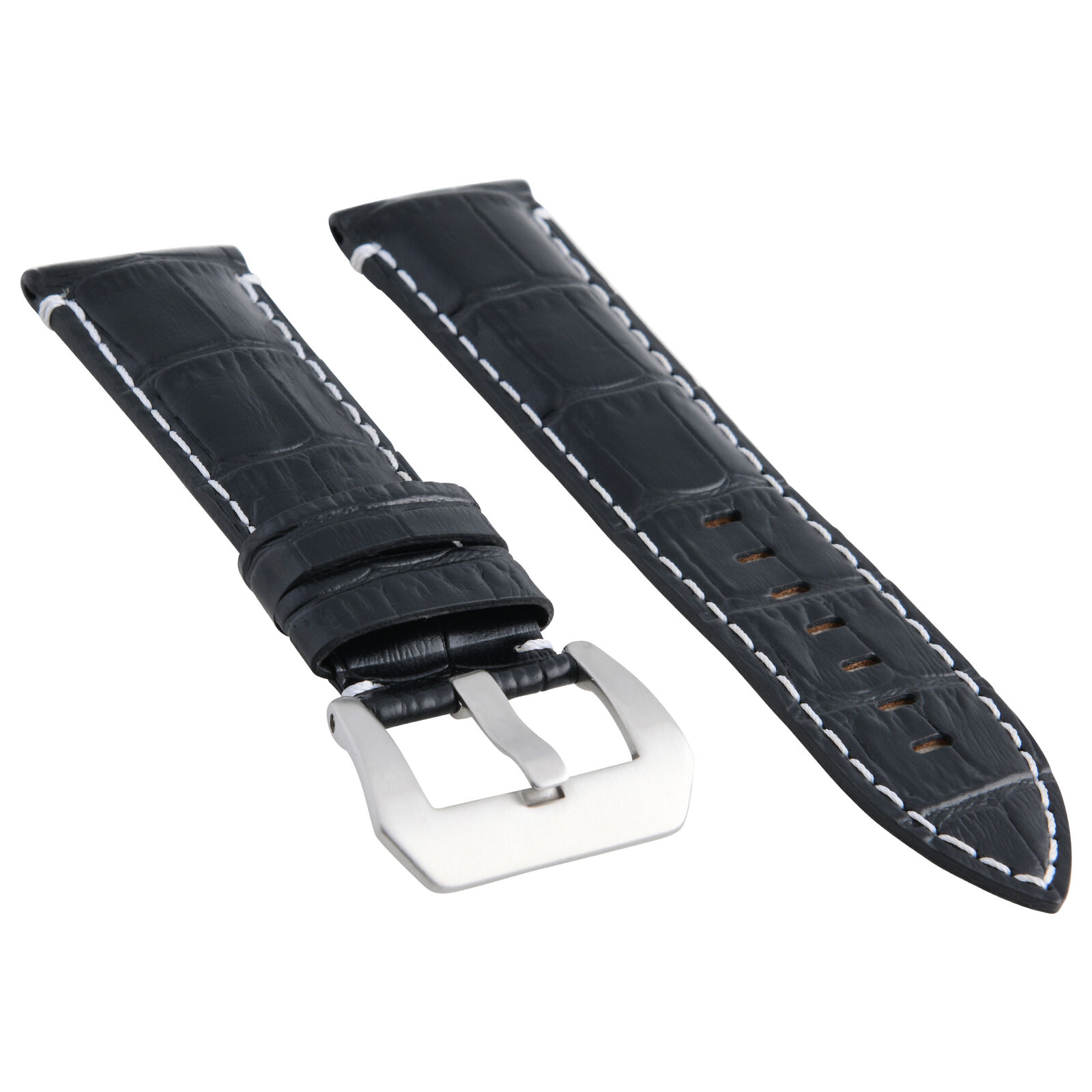 24MM GENUINE LEATHER WATCH BAND STRAP FOR ANONIMO BLACK WHITE STITCH TOP QUALITY