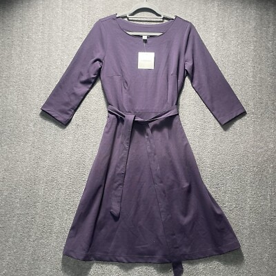 Croft & Barrow Stretch Knee Length Plum Luxe Dress Women's Small Tie 3/4 Sleeved