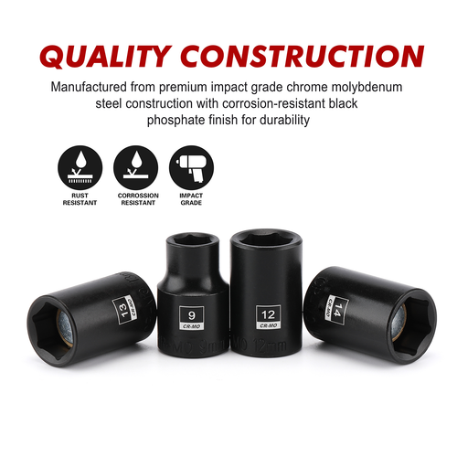 13PCS 3/8"Drive Magnetic Socket Set, Shallow, 6-Point, Metric, 7mm to 19mm CR-MO