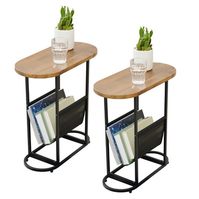 Acacia Oval Side Tables for Living Room with Magazine Storage - Set of
