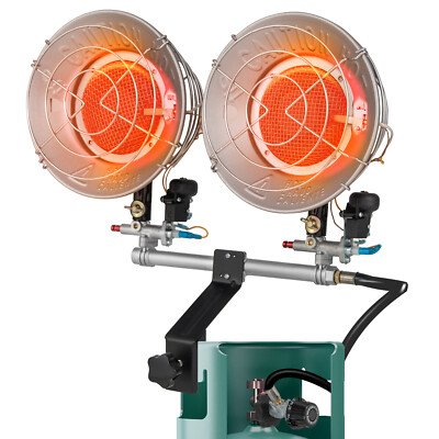 Outdoor Propane Heater Dual Head Tank Top w/2 Burners 30,000 BTU Camping Fishing
