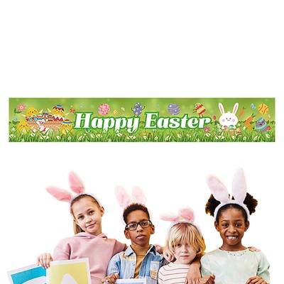 Happy Easter Backdrop Colorful Eggs Banner Fabric Yard Sign Decor Photo Props