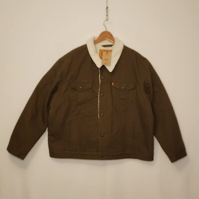 Levi's Canvas w/Lined Sherpa Type 3 Trucker Green Jacket NEW W/TAGS Size XXL