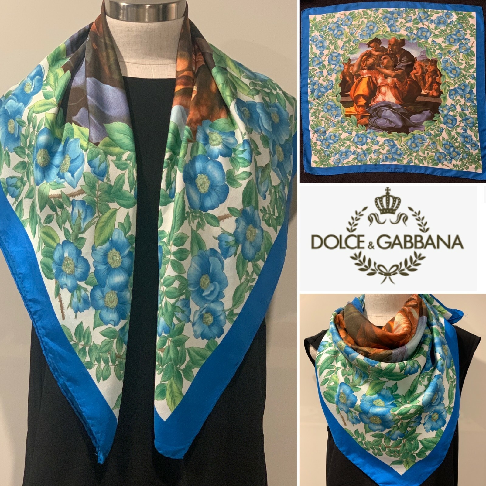 DOLCE GABBANA 100% Silk Twill Renaissance Floral Handroll
