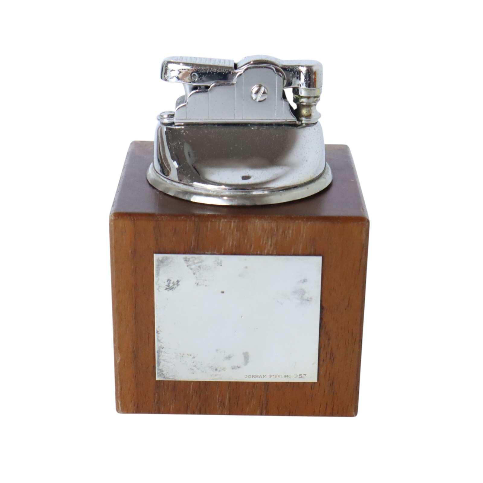 Vintage Gorham Sterling Silver Table Lighter Walnut Wood 1920s
