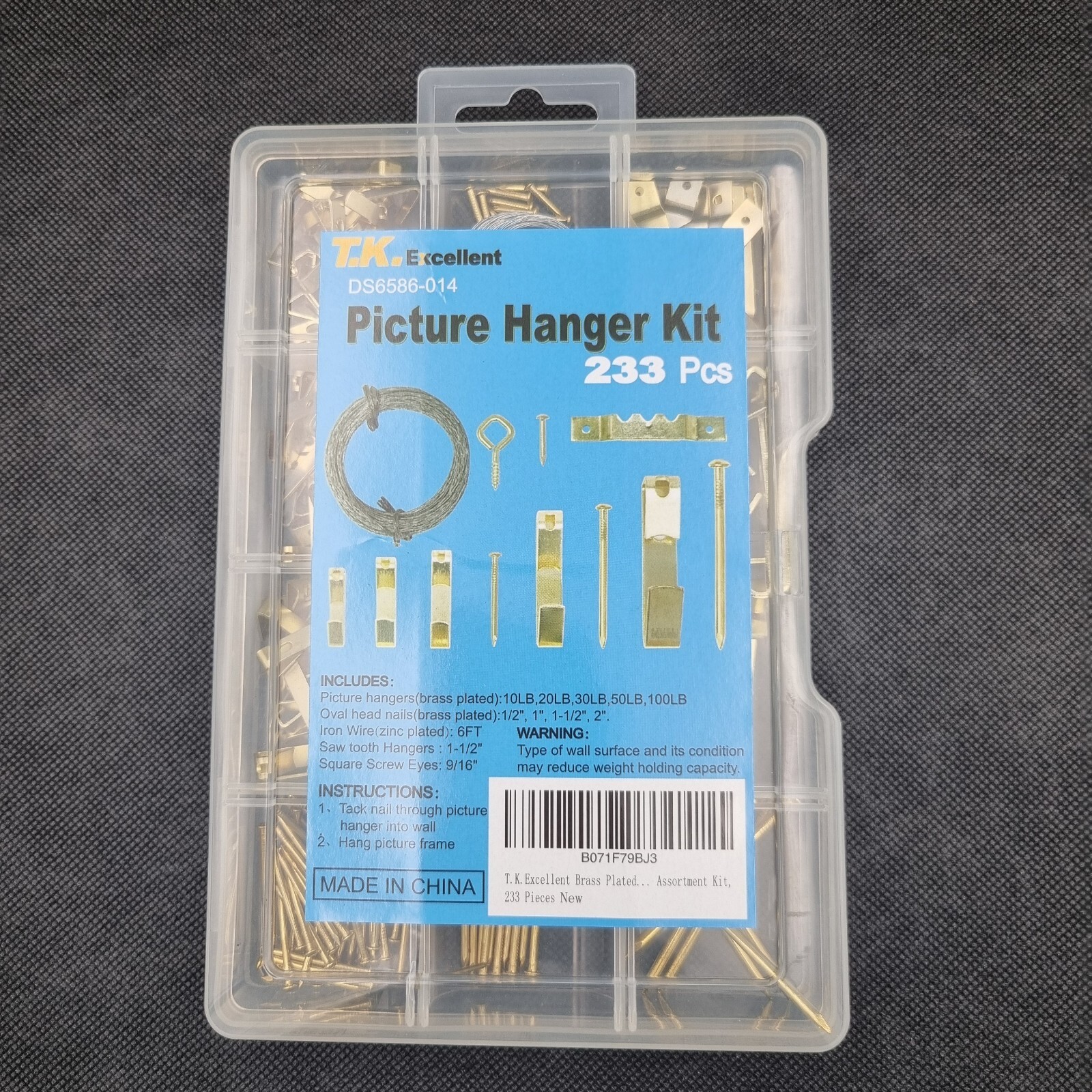 T.K.Excellent Brass Plated Picture Hangers Assortment Kit,233 Pieces
