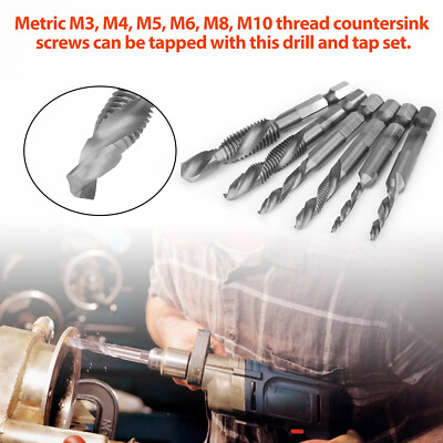 12/6Pcs HSS 1/4inch Hex Shank Screw Thread Tap Drill Bit Combination Set M3-M10