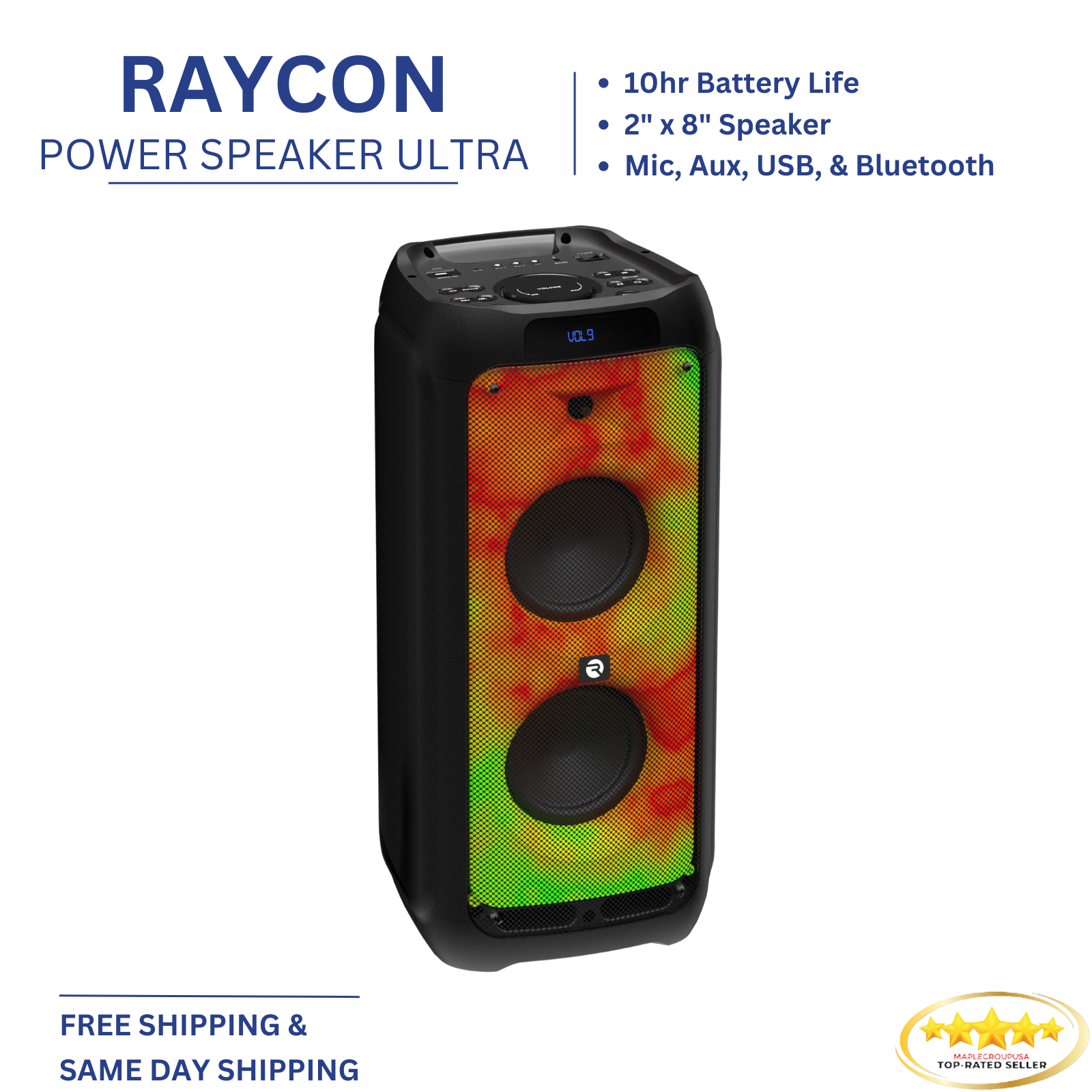 Raycon The Power Speaker Ultra 2x 8 Liquid Flame Lights Bluetooth Party Speaker