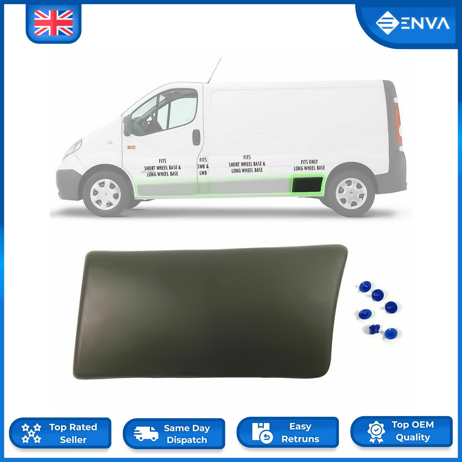 Left Side Trim Moulding Panel Front of Rear Wheel LWB for Primastar 2001-2013