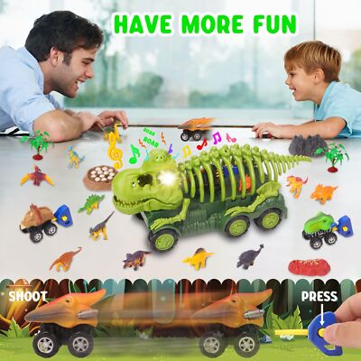 Dinosaur Truck with Sound & Light, Toy for Kids 3-5, T Rex Monster Truck Carrier