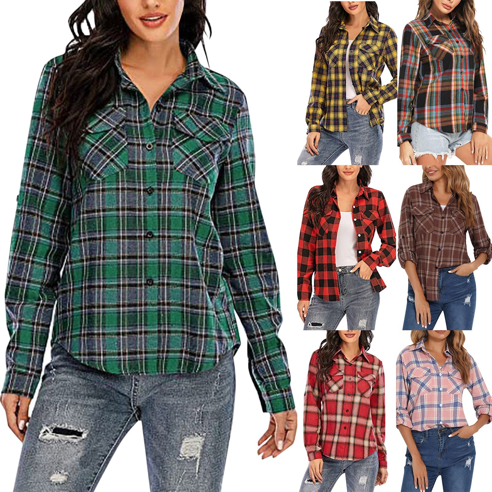 Button Down Flannel Shirts Boyfriend Long Sleeve Shirts Casual Tops