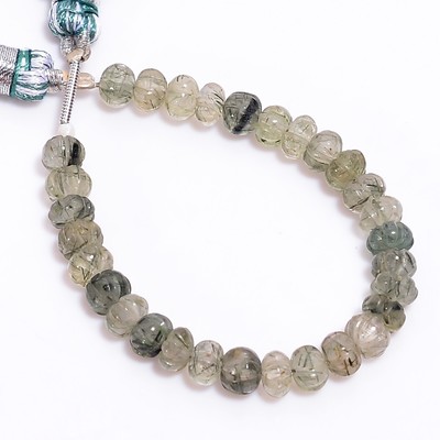 Green Rutile quartz Gemstone Rondelle Shape Carved Beads 5X5X4mm Strand 4'' E1106