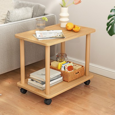 Solid Wood Legs Easy Assembly Side Table 2 Tier Open Shelf Sofa Small Tea Table 