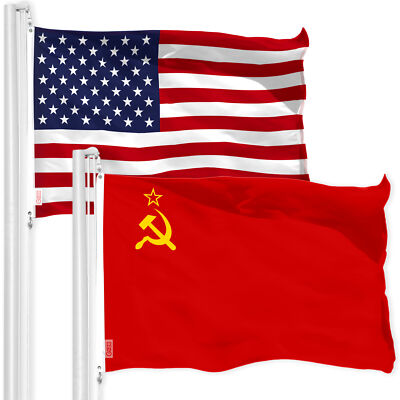 NEW G128 USSR Flag and American Flag Set 3x5 FT Printed 150D