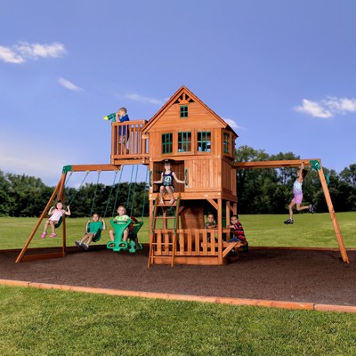 Backyard Discovery Kids Wooden Outdoor Playground Play Swing Set Slide Playset