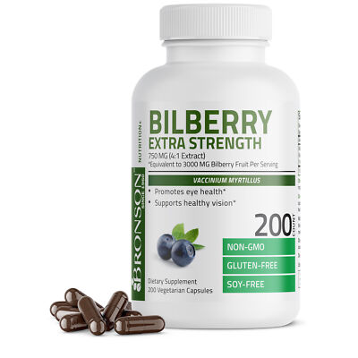 Bronson Bilberry Extra Strength 3000 мг на порцию, 200 капсул