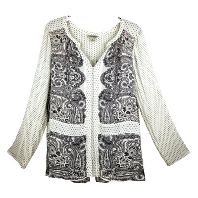Lucky Brend Women's Blouse Top Sz M Long Sleeve Lightweight Paisley Cotton Ivory