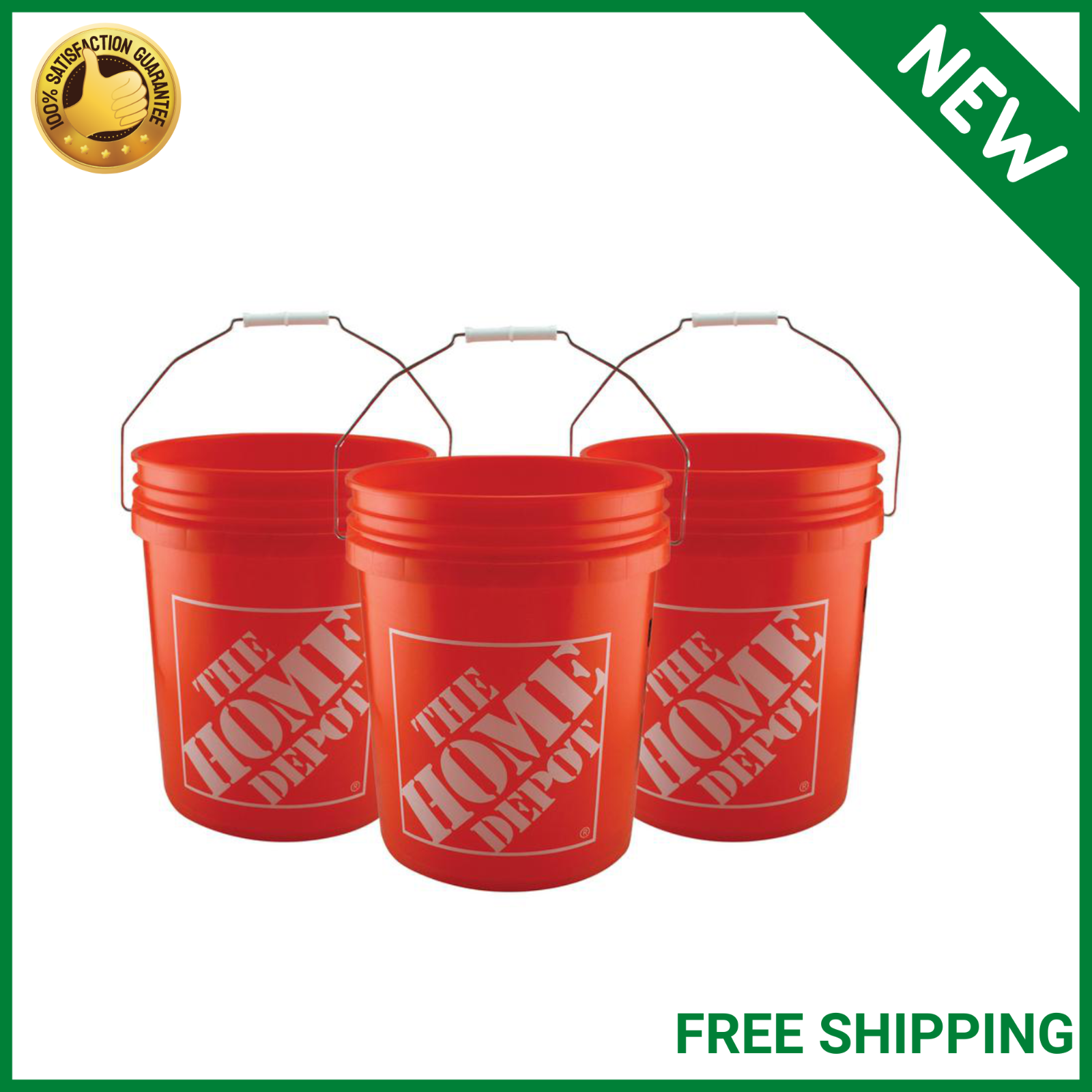 5-Gallon Bucket Home Depot Homer Plastic Utility Orange Pail Heavy Duty 3PC NEW