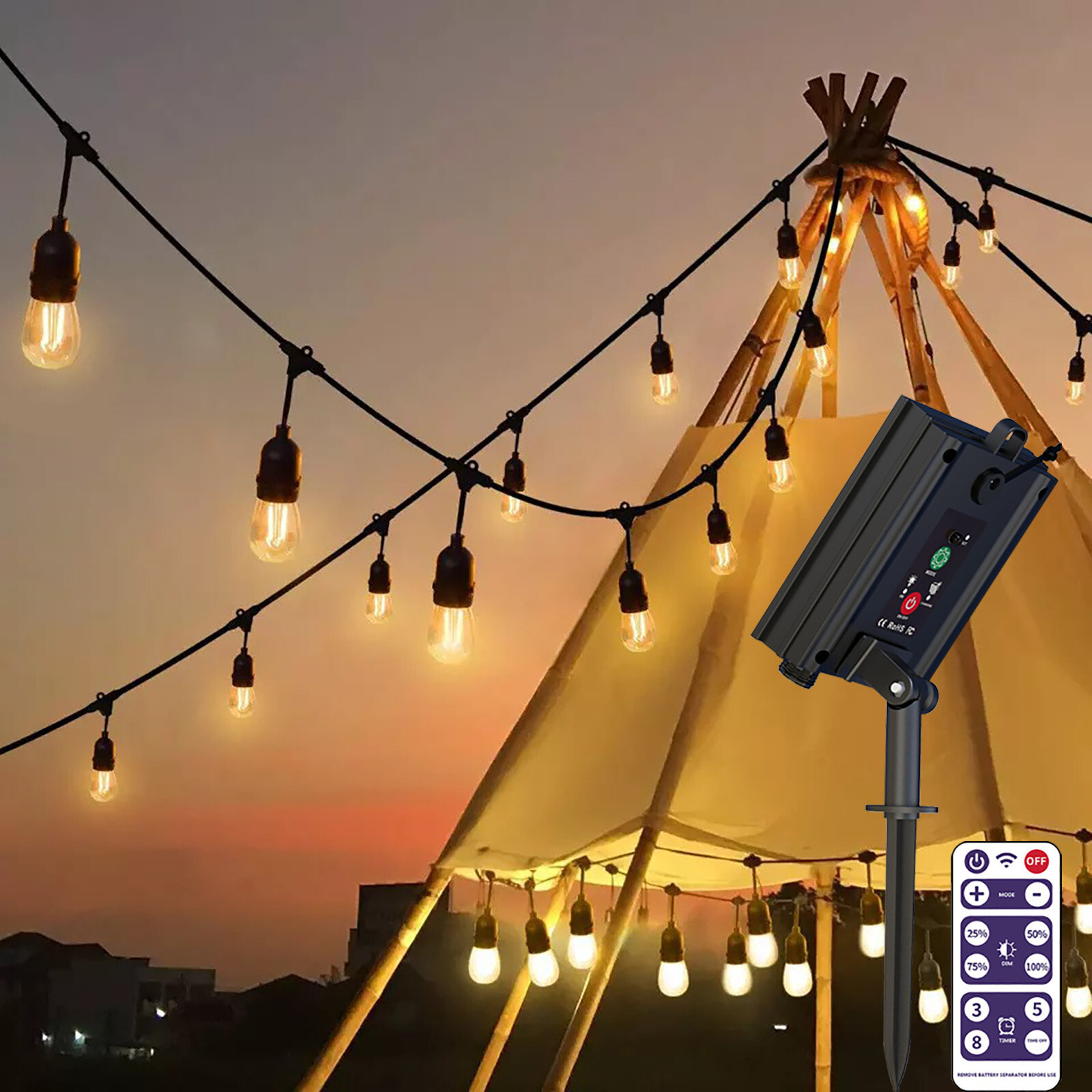 Solar Panel Controller with Remote for Christmas Garden LED String Light Bulbs