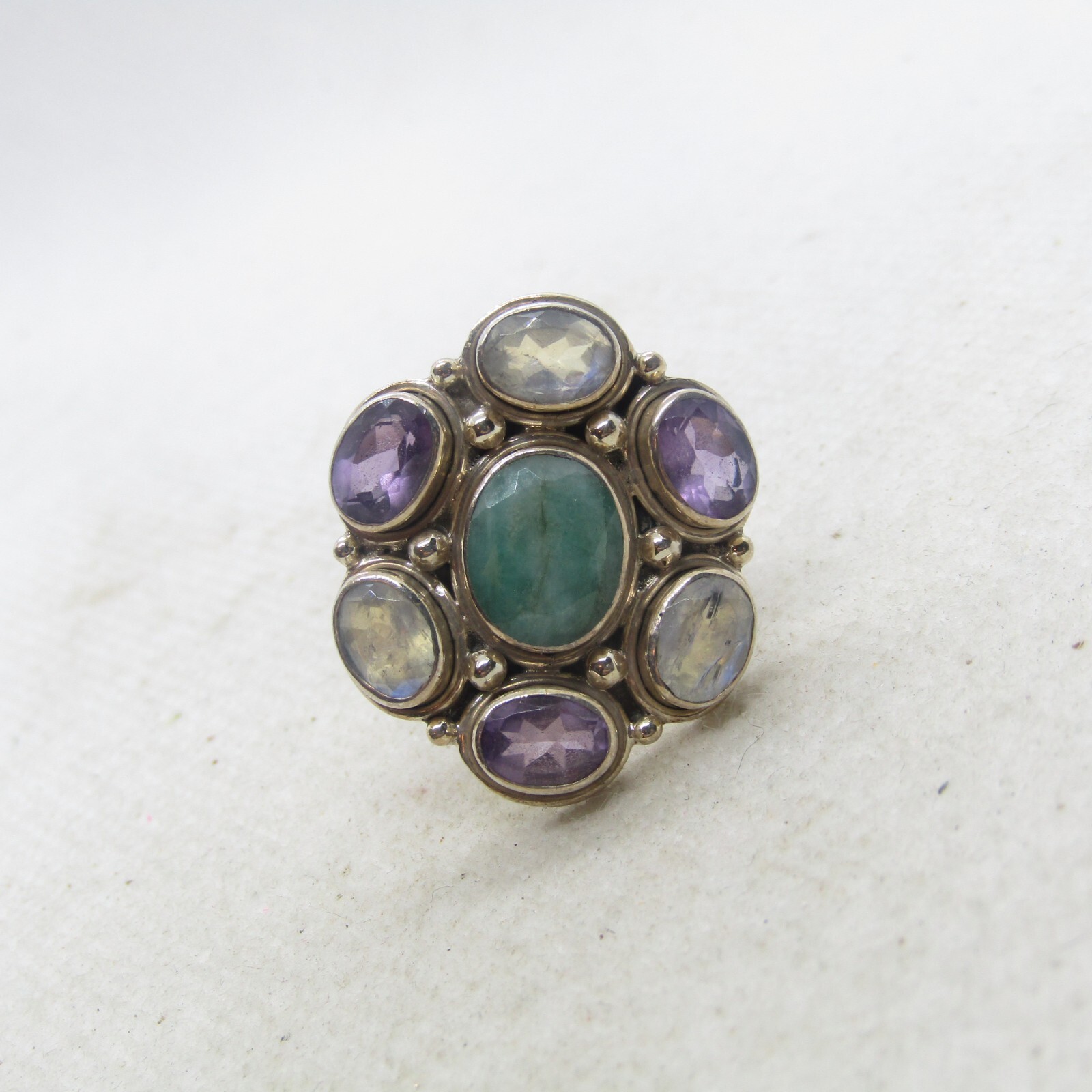 NB India Sterling Silver 925 Moonstone Amethyst & Green