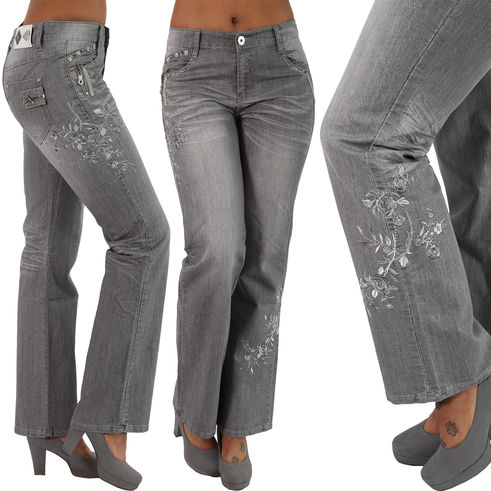 Damen Niedrige Damen Jeans Hose Schlaghose Stickerei Nieten Hufthose Schlag Zier Naht Kleidung Accessoires Pokupec Hr
