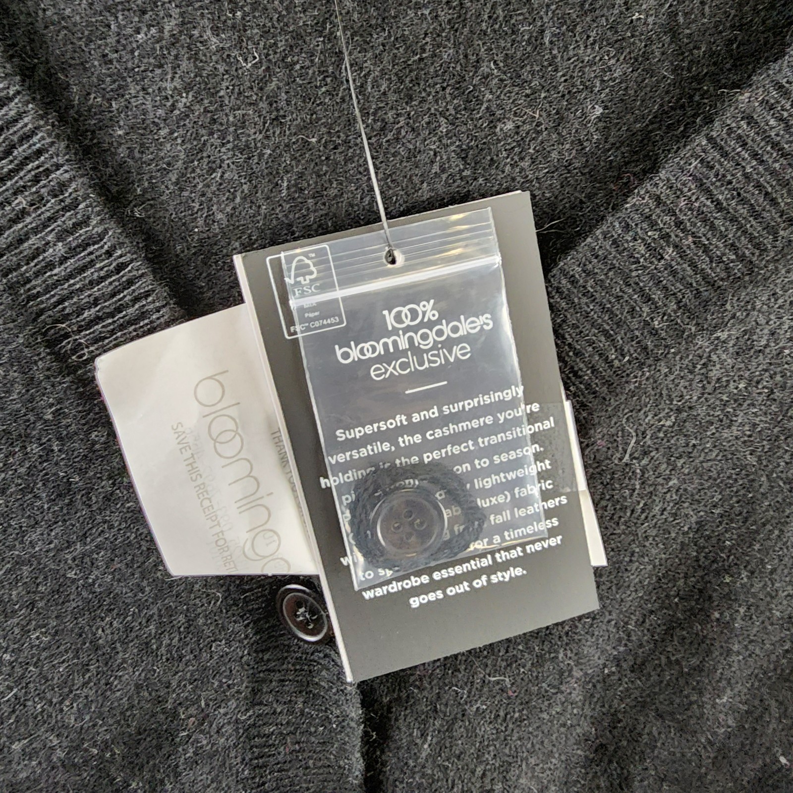 C by Bloomingdale's Cashmere V-Neck Cardigan Women's S Black Button Front L/S - Picture 6 of 13