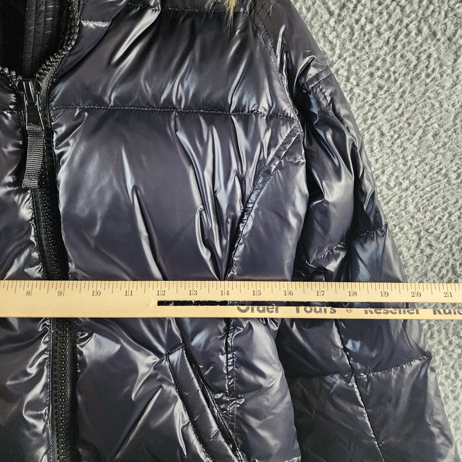 AQUA Gloss Allie Faux Fur Trim Down Puffer Jacket Women's S Jet/Natural L/S - Picture 10 of 16