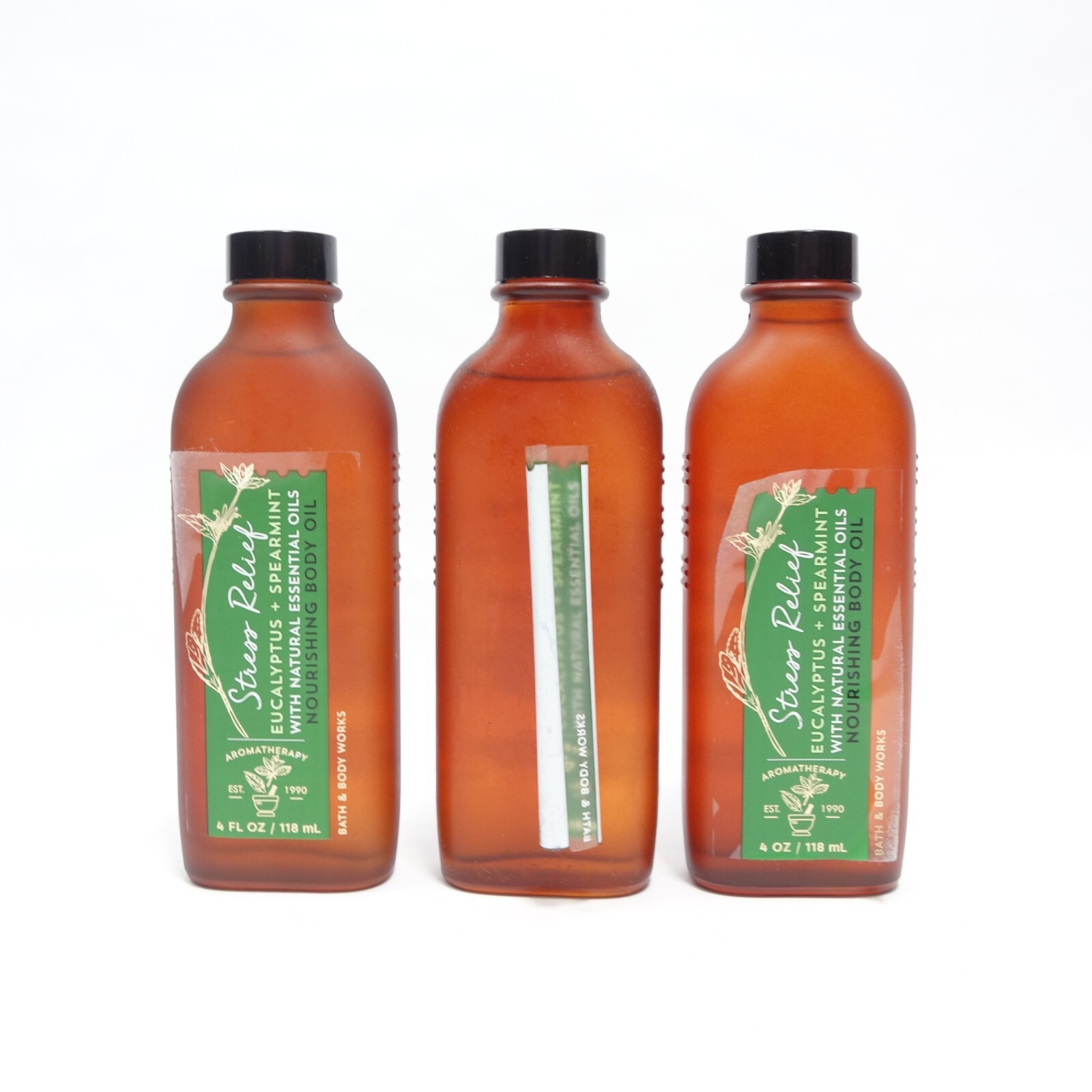 Bath Body Works 3 Eucalyptus Spearmint Body Oil Aromatherapy Peeling Labels