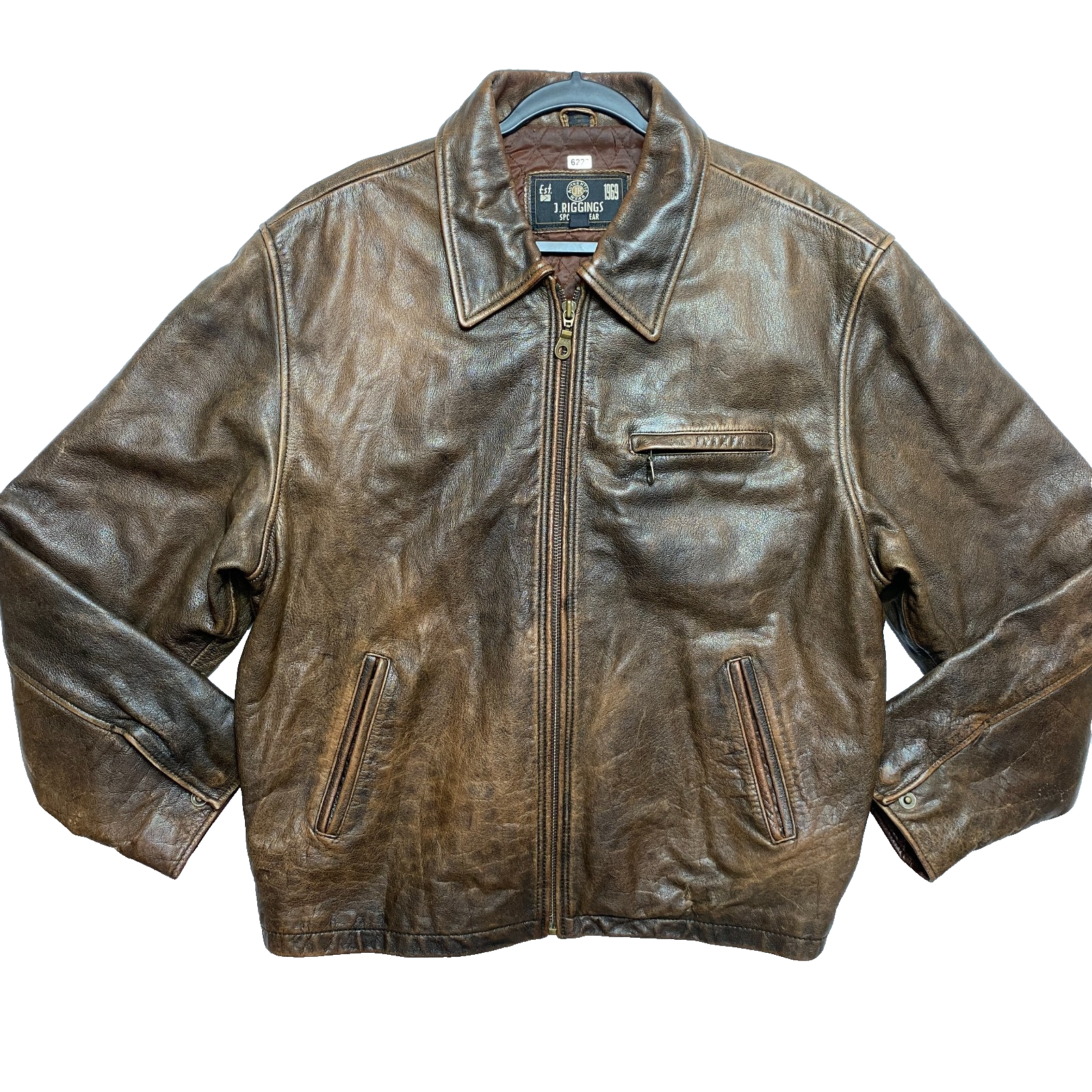 Vintage J Riggings Leather Jacket Mens L Brown Distressed