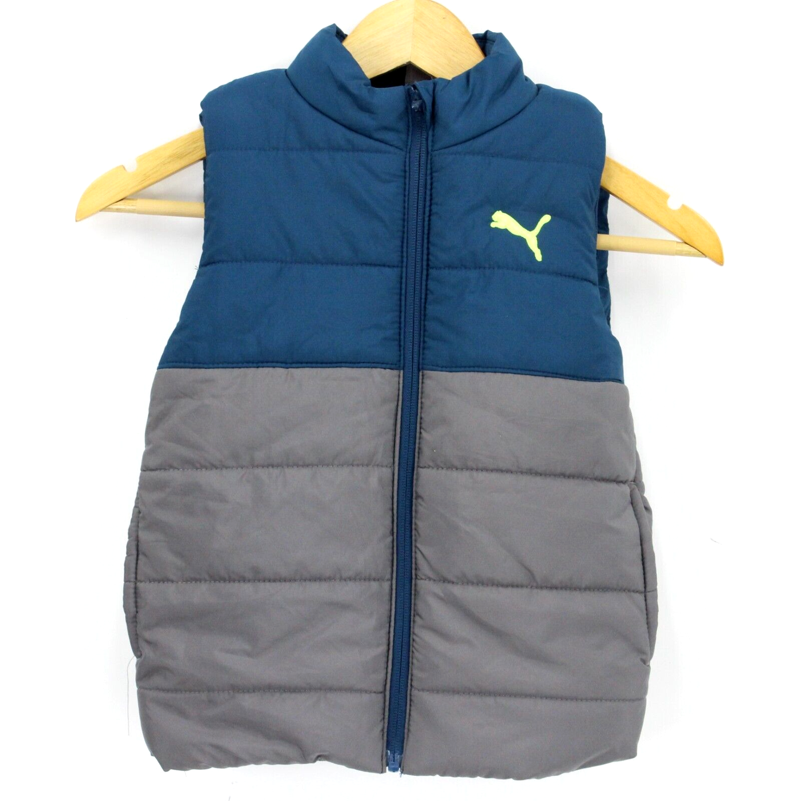 Puma Quilted Vest Kids Unisex Gray Navy Blue Outdoor Mock Neck Size XS 5 6 eBay