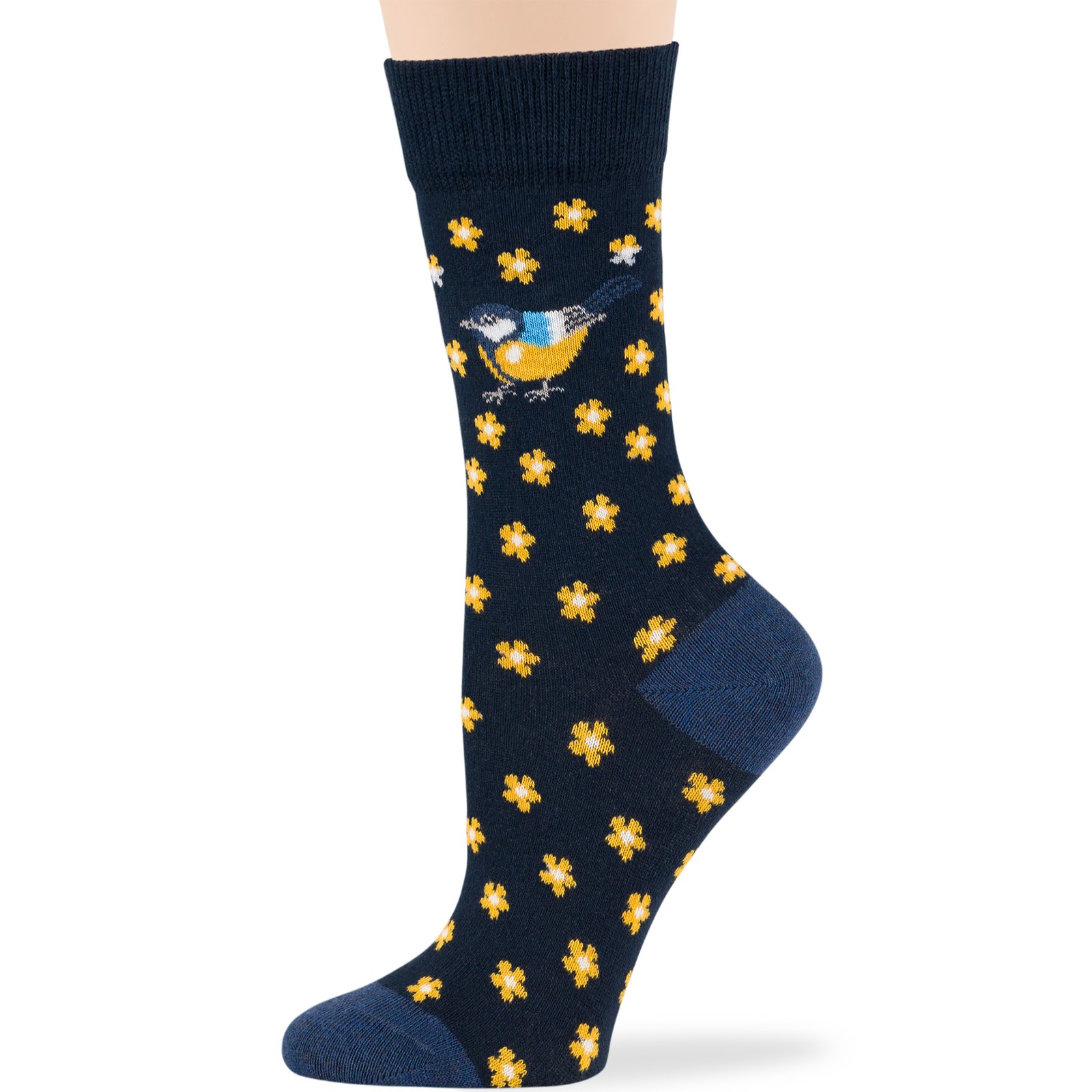 Women Bluebird Flamingo Robin Cotton Crew Socks -4 Pack Medium -Grey, Blue, Navy - Picture 3 of 12