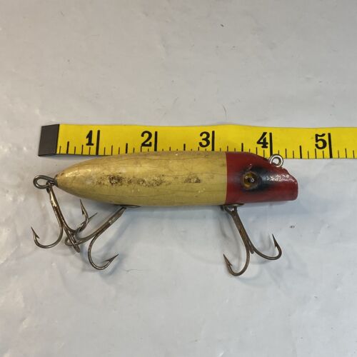Vintage Wooden Fishing Lure Topwater Popper Glass Eyes Red Vintage Wooden Fishing Lure Topwater Popper Glass Eyes Red