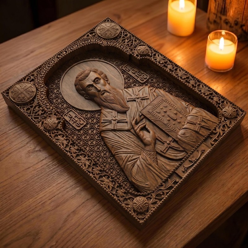 Saint Basil the Great Patron Saint of Poor Wooden Carved Handmade Christian Icon