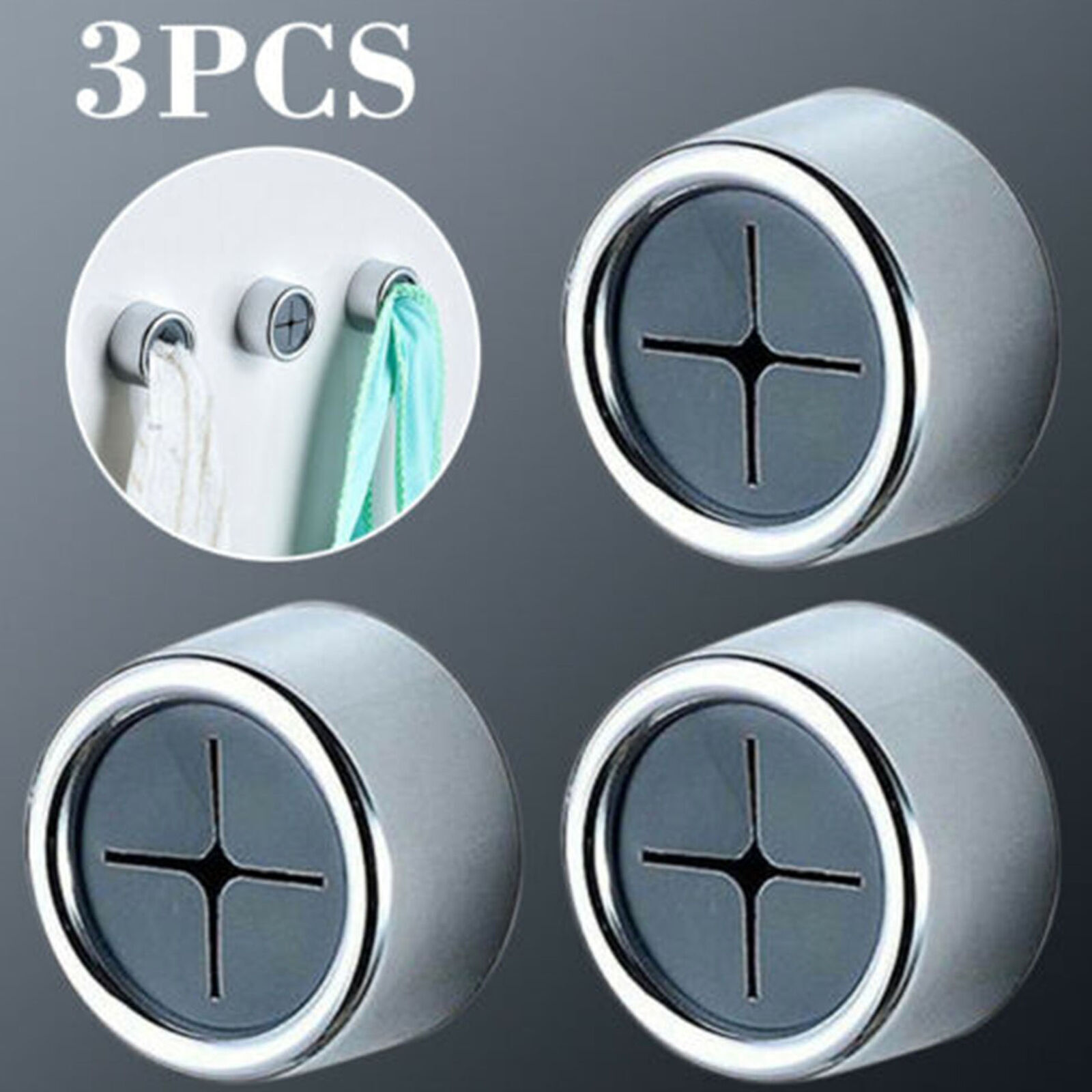 3PCS Round Towel Holder Adhesive Wall Mount Hook Tea Towel For Bathroom Kitchen