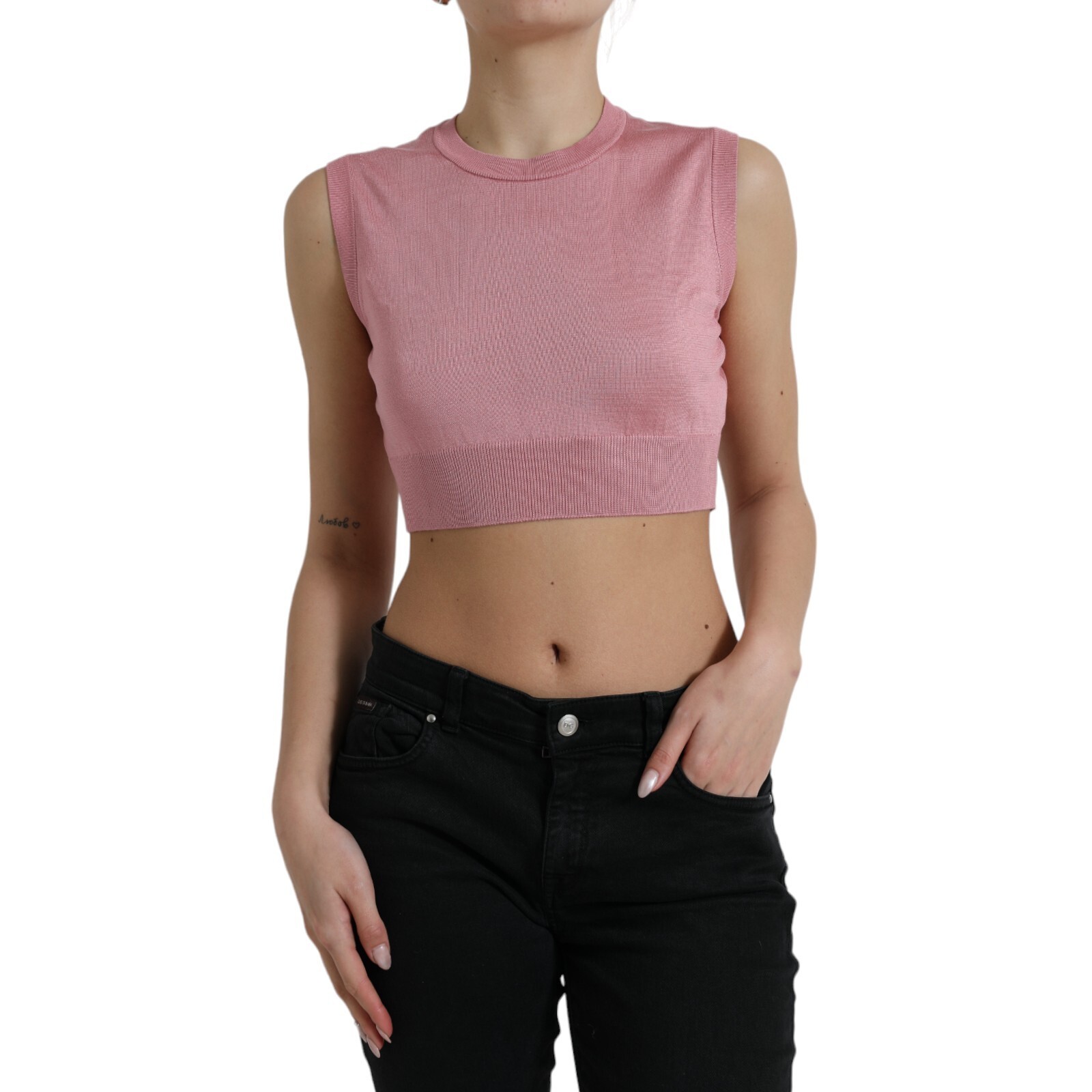 DOLCE&GABBANA タンクトップ48 DOLCE & GABBANA Top Tank Orange See Through Crew Neck Blouse