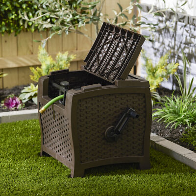 Suncast 175 Foot Slide Trak Outdoor Garden Water Hose Hideaway, Mocha Brown