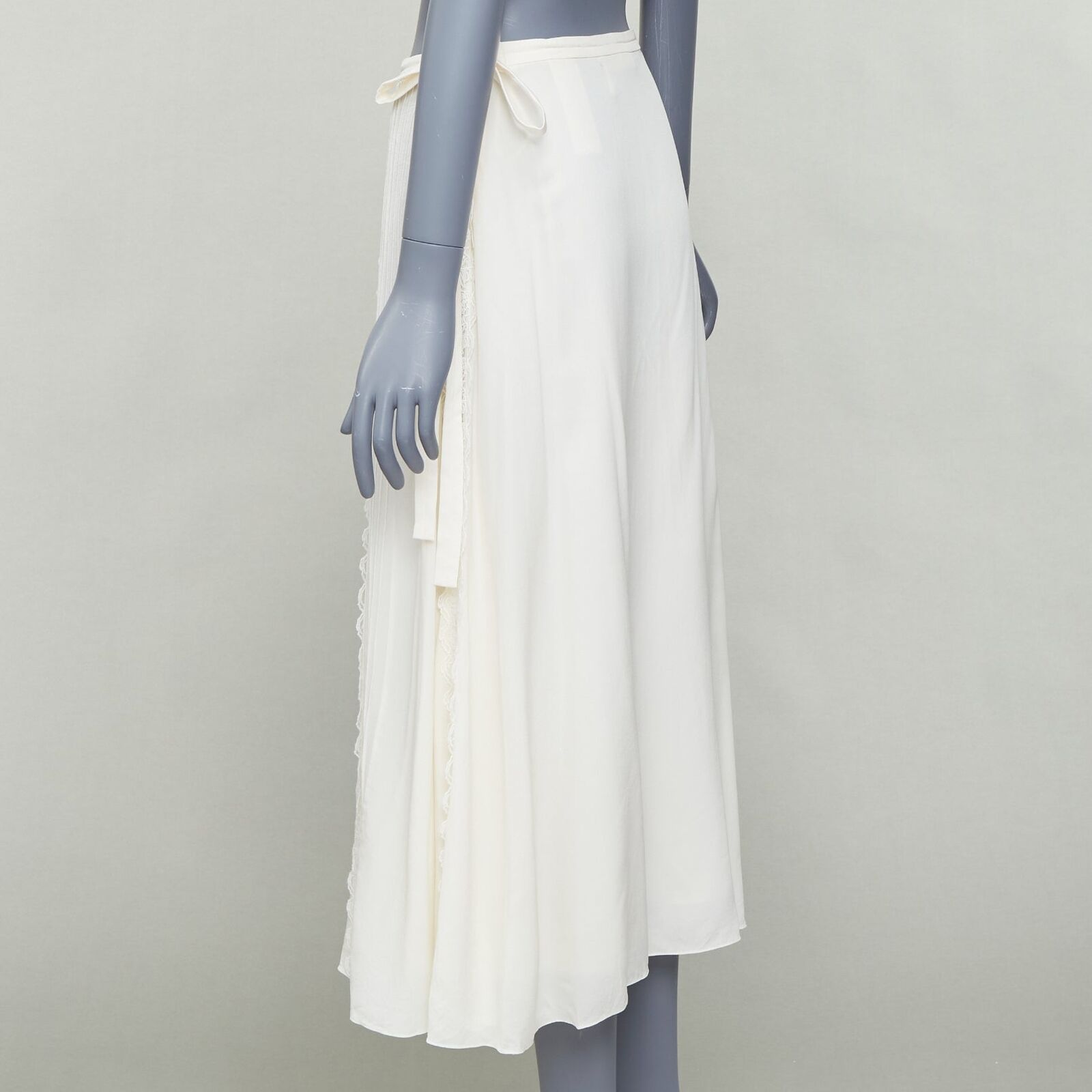 CHLOE Iconic Milk cream 100% silk lace trim pleated midi CHLOE Iconic Milk cream 100% silk lace trim pleated midi