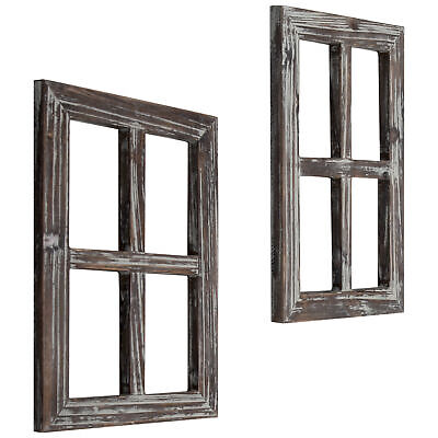 MyGift Set of 2 Torched Wood 4 Pane Window Frame Farmhouse Wall Accent Decor