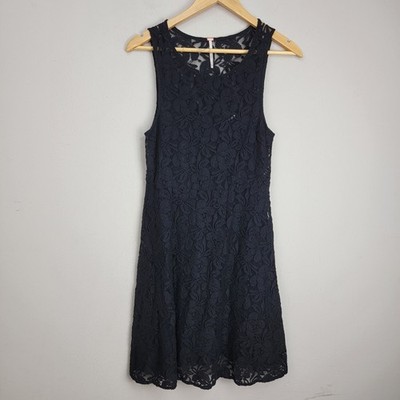 Free People Lace Dress Womens Size S Floral Fit Flare Lined Black Whimsygoth